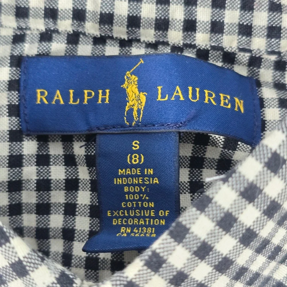 Ralph Lauren Kids Boys Gingham Button Down Shirt‎ Black White Size S 8 Pony Logo